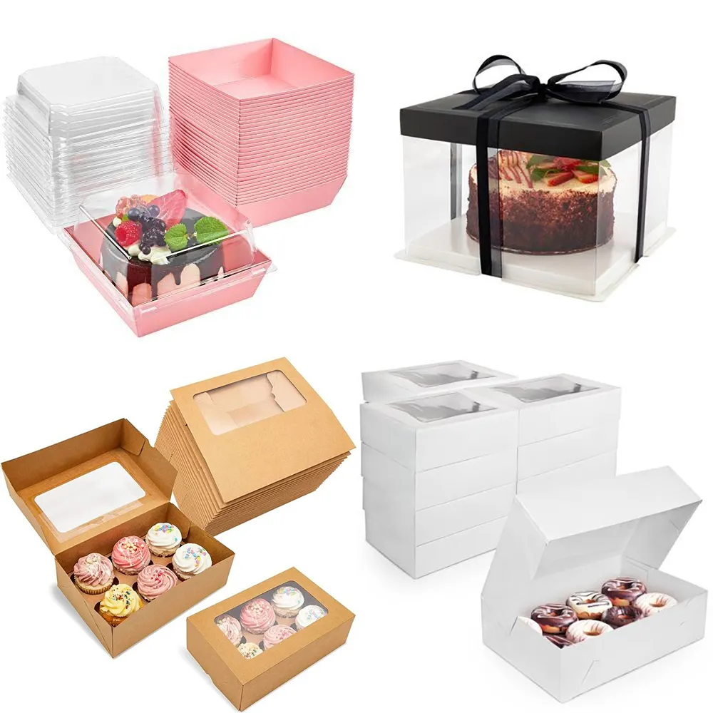 Custom logo design bake bakery sweet mini candy wedding birthday cake box clear eclairs packaging cardboard box for pastry shop