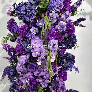 Arche de fleurs artificielles en soie pour mariage en plein air, décorée d'hortensias violets, faite à la main - Product Image 4