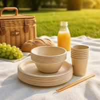 Umweltfreundliches 4-in-1 Kompostierbares Geschirrset, Einweg-Teller, Schüssel und Becher aus Bagasse für Hochzeiten, Partys und Catering