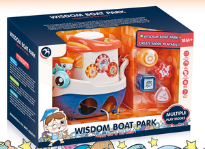 Jouet de bateau musical interactif pour les nourrissons hélices rotatives engrenages colorés développement sensoriel semblant jouer océan éducatif - Product Image 3