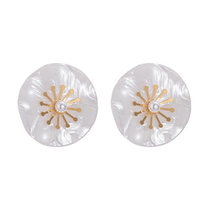 Resin Flower <b>Stud</b> <b>Earrings</b> with Pearl Center & 18K PVD Gold Stainless Steel Accent | Lightweight <b>Earrings</b> for Women & Girls - Product Image 5