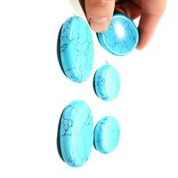 HY Wholesale Ensemble de Pierres de Guérison et de Méditation 7 Chakras en Turquoise Bleue Semi-Précieuse, Pierres de Palmier Gravées pour la Méditation et le Reiki