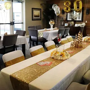 Sequin Table Runner Gold Glitter Sequin Fabric Table Cloth Linens For Wedding Birthday Party Baby Shower