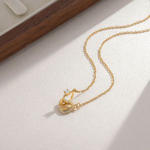 Women's Stainless Steel 18K Gold Electroplated Heart-Shaped Love <b>Necklace</b> Interlocking <b>Ring</b> <b>Necklace</b> Heart Double <b>Ring</b> <b>Necklace</b> - Product Image 4