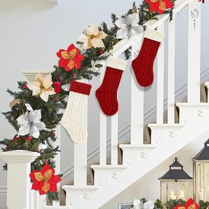 In the Trend Christmas Party Decor 18inches <b>Large</b> Cable Knitted Stockings Bulk Personalized Xmas Hanging Red Home Decoration - Product Image 4
