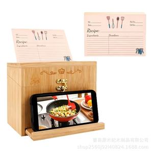 Caja de Almacenamiento de Tarjetas de Recetas de Madera con Soporte para Teléfono, Caja de Exhibición de Alimentos con Tapa Abatible y Cierre, Caja Rectangular de Madera Maciza Tipo Soporte - Product Image 5