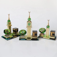Horloge de la Tour de la Mecque en cristal islamique avec modèle de la Kaaba et horloge en diamant vert pour souvenirs de mariage et cadeaux