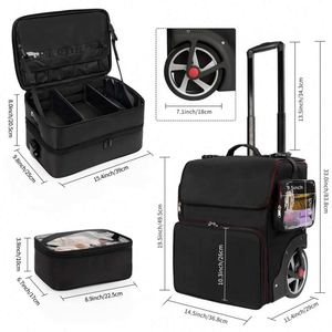 Free Sample 2 in 1 Rolling Large <b>Makeup</b> <b>Case</b> Travel Trolley Box Hairdresser Bag Customized Pouch <b>Case</b> With <b>Makeup</b> <b>Brush</b> Pouch - Product Image 4