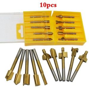 10pcs 1/8 \ "HSS Titane Enduit Solide Routeur Bits Travail Du Bois <span class=keywords><strong>Dremel</strong></span> Fraisage Bits Utilisé pour Coupe-Bois - Product Image 2