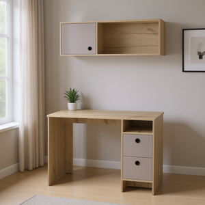 Light Oak Taupe <b>Office</b> <b>Desk</b> With Storage Modern Minimalist Design For Home <b>Office</b> Use - Product Image 2
