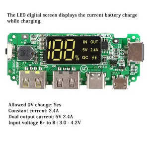 Led kép USB 5V 2.4A Micro/Type-C USB điện thoại di động ngân hàng 18650 sạc mô-đun Lithium Battery Charger board mạch bảo vệ