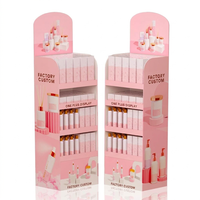 Support de présentation en carton ondulé pliable personnalisé pour cosmétiques, parfums, cils, rouges à lèvres, maquillage, avec 3 étagères