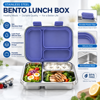 Boîte à lunch portable en acier inoxydable 304, mignonne, anti-fuite, chauffable, avec plus de 3 compartiments, sans BPA