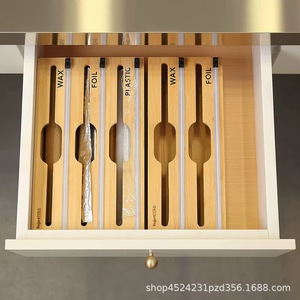Tujetsch Wooden Cling Film Cutter <b>Drawer</b> Organizer With Wax Foil Plastic Slots Kitchen Storage Solution - Product Image 1