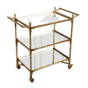 Cheap Gold Rectangular 3-Tier Mirror Glass Top Metal Serving <b>Trolley</b> for Home Hotel Restaurant Kitchen Usage Accessories - Product Image 1