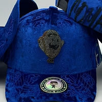 Casquette de baseball vintage en velours bleu roi avec texture gaufrée et patch ballon homme en strass, style streetwear snapback