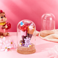 Cloche en verre avec base en liège, vitrine décorative pour fleurs, rangement domestique, Pâques, Noël, fête, vase pour plantes éternelles