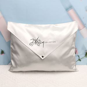 Özel Metal düğme kalın saten elbise saç uzatma ambalaj saklama çantası Logo baskılı lüks zarf ipek saten hediye toz torbası - Product Image 1