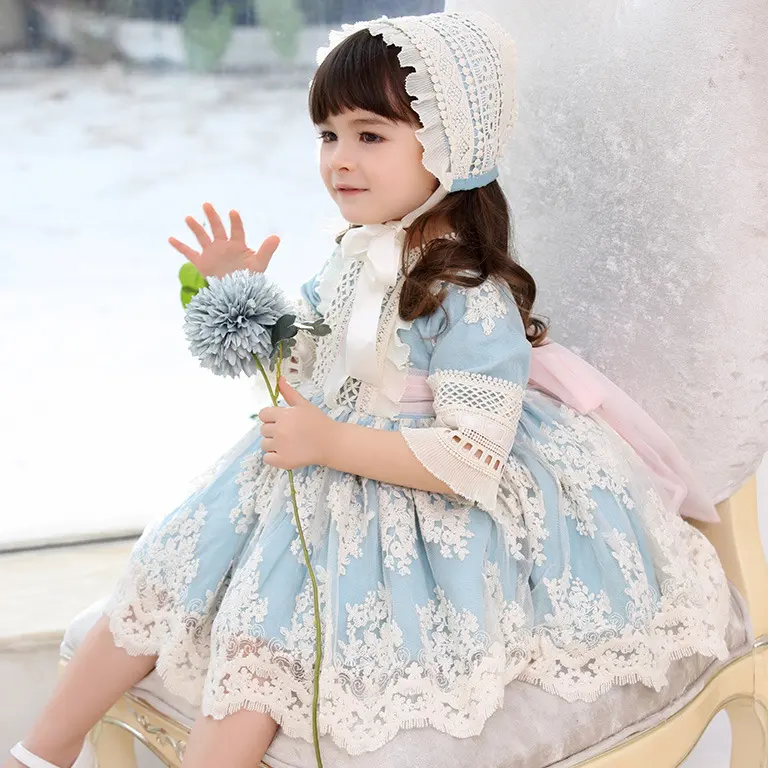 2021 New Fashion Baby Girls Clothes Lace Print Vintage Spanish Lolita Dress Birthday Party Cute Dress for Girls