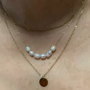 Kalung mutiara baja tahan karat Wanita Perhiasan Cina kerah grosir de perlas de agua collier avec des perles