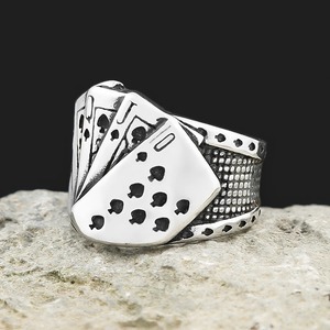 yunnique Playing Card Straight Flush <b>Ring</b> <b>Titanium</b> Steel Men's <b>Ring</b> Retro Trendy Lucky Jewelry Gift - Product Image 3