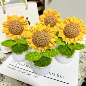 <span class=keywords><strong>Fleurs</strong></span> artificielles tissées à la main pour le bureau, en pot, motif tournesol, idéales comme cadeau - Product Image 3