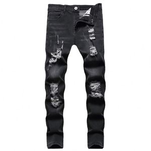 Jean en denim épais brodé à motif floral pour homme – Qualité supérieure, respirant et lavable pour le printemps - Product Image 1