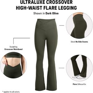 Custom Active High Waist Crossover <b>Flare</b> <b>Leggings</b> For Women Buttery Soft Yoga Pants V Shape Waistband No Side Seam - Product Image 6