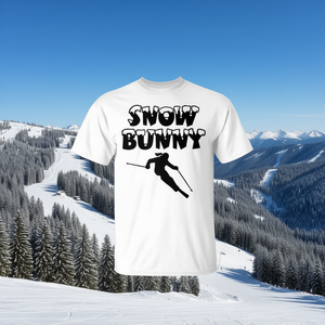 Camiseta Snow Bunny Skier Unisex para Adultos, Cuello Redondo, Manga Corta, Impresión en Serigrafía, Tallas S M L XL XXL, Blanca con Estampado Gráfico de Esquí - Product Image 1