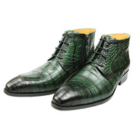 Sepatu bot kulit sapi asli untuk pria, sepatu bot semata kaki kulit sapi asli modis, sepatu kantor bisnis motif buaya ritsleting samping antiselip