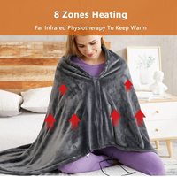 Plaid chauffant doux et confortable avec fermeture éclair, châle chaud gris et bleu clair en peluche, 3 niveaux de chaleur, idéal pour l'hiver