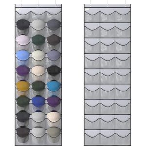 Organisateur de chapeaux pliable à suspendre sur la porte, à un seul niveau, avec 27 poches profondes, support de rangement transparent pour casquettes de baseball - Product Image 1