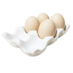 Plateau à œufs en céramique porcelaine, service de table, plateau à œufs frais pour réfrigérateur comptoir, rangement de cuisine, demi-frozen 6 tasses