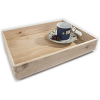 Plateau de service à thé café petit déjeuner, ustensile à rangement ouvert avec poignées boîte en bois peu profonde 40x30x6.5 cm 1 pièce