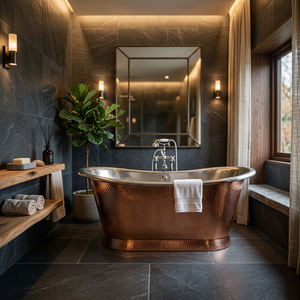 Bañera Ovalada de Cobre Independiente con Tapa, Bañera de Lujo para Baño de Villa - Product Image 1