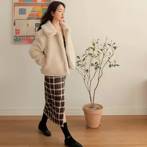 <span class=keywords><strong>Abrigo</strong></span> Mongol de lana de cordero de piel sintética para <span class=keywords><strong>mujer</strong></span>, traje de algodón grueso de felpa cálida, <span class=keywords><strong>abrigo</strong></span> de piel Mongol de longitud media para <span class=keywords><strong>mujer</strong></span> - Product Image 4