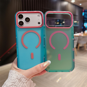 เคสโทรศัพท์แม่เหล็กเรนโบว์บัมเปอร์นีออนสำหรับ iPhone 17 16 15 Pro Max แบบด้านไล่เฉดสีโอเบร ฝาหลังโลหะเคลือบฟรอสติ้ง ป้องกันเลนส์ สำหรับสาวๆ - Product Image 2