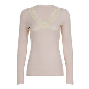 Blusa de Mujer con Cuello en V, Encaje, Ajustada, Tejida, Transpirable, Manga Larga, Estilo Y2K - Product Image 6