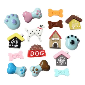 Lindo perro de dibujos animados garra hueso comida caseta de perro forma parte posterior plana cabujones de resina decoración DIY