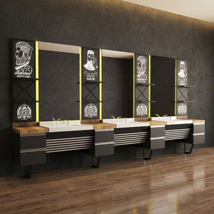 Station de coiffure moderne de luxe en bois véritable avec miroir, élégante, durable, en métal réglable, mobilier de salon commercial, modèle 316 - Product Image 3