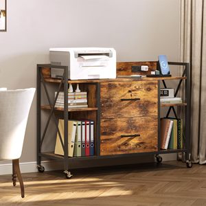 Armoire de classement mobile SENYU en bois rustique à 2 tiroirs avec étagères ouvertes pour le rangement du bureau à domicile - Product Image 1