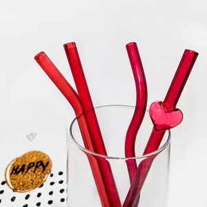 Paille en verre rouge haute borosilicate 8mm rouge en forme de gourde en forme de coude en bambou section ensemble de paille - Product Image 3