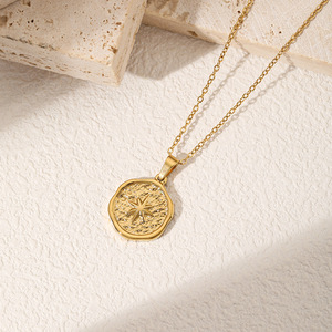 Classic Star <strong>Necklace</strong> for Women Irregular Shape with <strong>Coin</strong> Disc Compass Pendant Gold Plated Stainless Steel Textured <strong>Necklace</strong> - Product Image 4