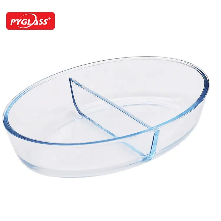 High Borosilicate Oven Safe Oval Baking Dishes & Pans Glass Bakeware with Divider