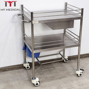 Mt Medische Dubbellaagse Roestvrijstalen Medische Kar Ziekenhuis Kliniek Mobiele Instrumentwagen <span class=keywords><strong>Trolley</strong></span> - Product Image 1