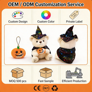 Halloween <strong>Wizard</strong> Teddy Bear Plush Toy Glitter Witch Hat Stuffed <strong>Doll</strong> With Pumpkin Pendant Holiday Home Decor Gift - Product Image 2