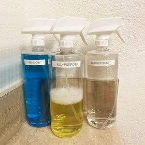 Boş ürünleri kullanımı PET plastik 16oz temizleme spreyi şişeleri özel yapışkan