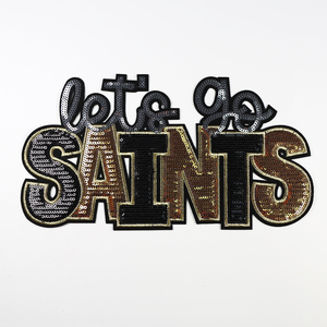 Custom High Quality Wholesale Big Size Lets Go Letters Patches Iron on Embroidery Sequin Patches for Clothing - Product Image 3