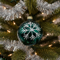 Ornements de Noël uniques en verre brillant vert foncé de 8 cm Merry Tree, avec peinture en poudre et strass adhésifs de haute qualité