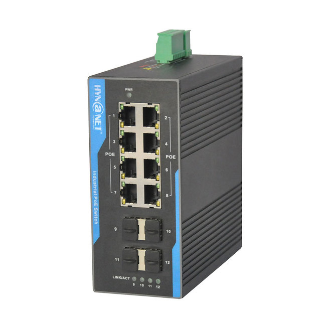 Din-rail Industrial Network Switch 24G 8G + 4G SFP Uplink Port PoE Injector Unmanaged DC Industrial Ethernet PoE Switch